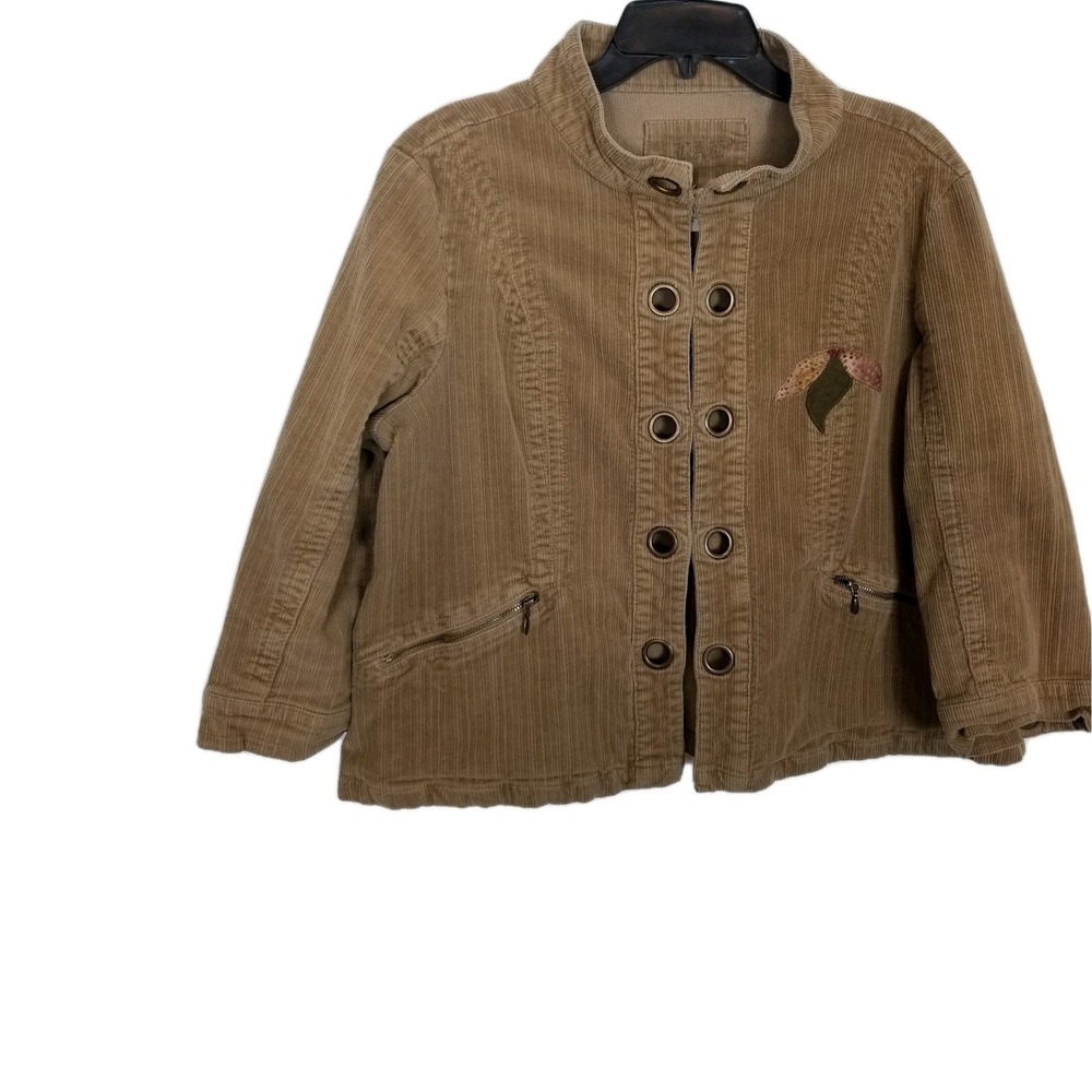 Live A Little LAL Women Corduroy‎ Jacket Sz XL Brown Open Front Y2K Pockets